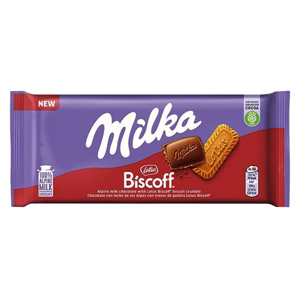 شکلات تختهای میلکا با مغز بیسکوییت لوتوس ۹۰ گرم